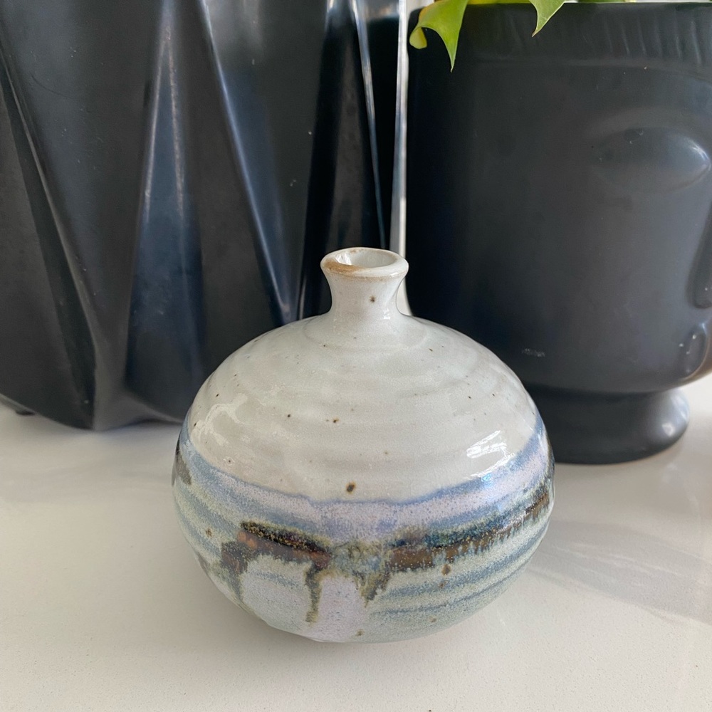 Vintage Hand Painted and Signed Ceramic Orb Bud Vase